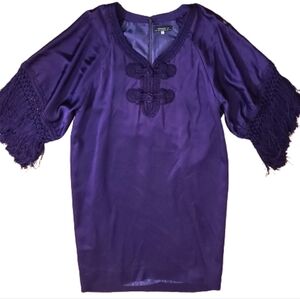 Andrew Gn purple satin fringe caftan‎ dress